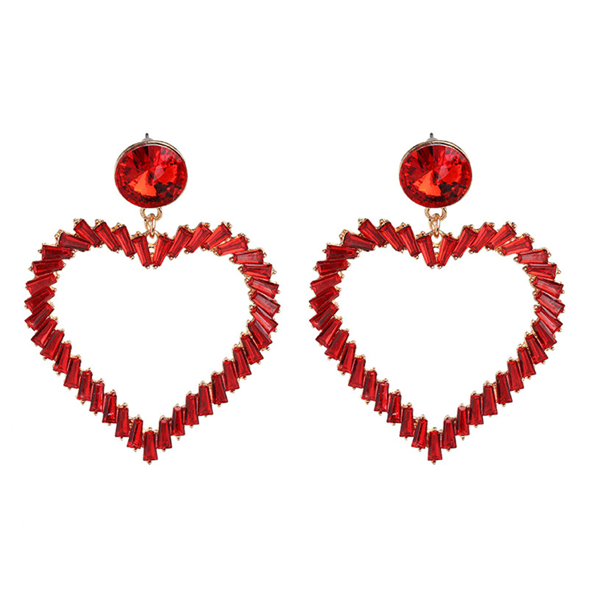 Red Crystal & 18K Gold-Plated Open Heart Drop Earrings