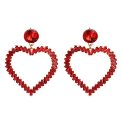 Red Crystal & 18K Gold-Plated Open Heart Drop Earrings