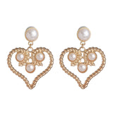 Imitation Pearl & Goldtone Heart Drop Earrings