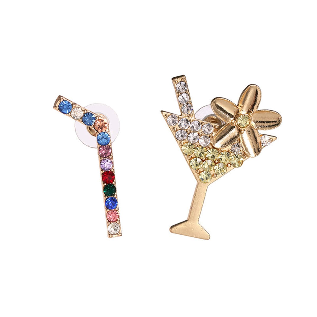 Multicolor Cubic Zirconia & 18K Gold-Plated Martini & Straw Stud Earrings