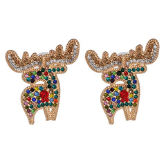 Multicolor Cubic Zirconia & 18K Gold-Plated Reindeer Stud Earrings