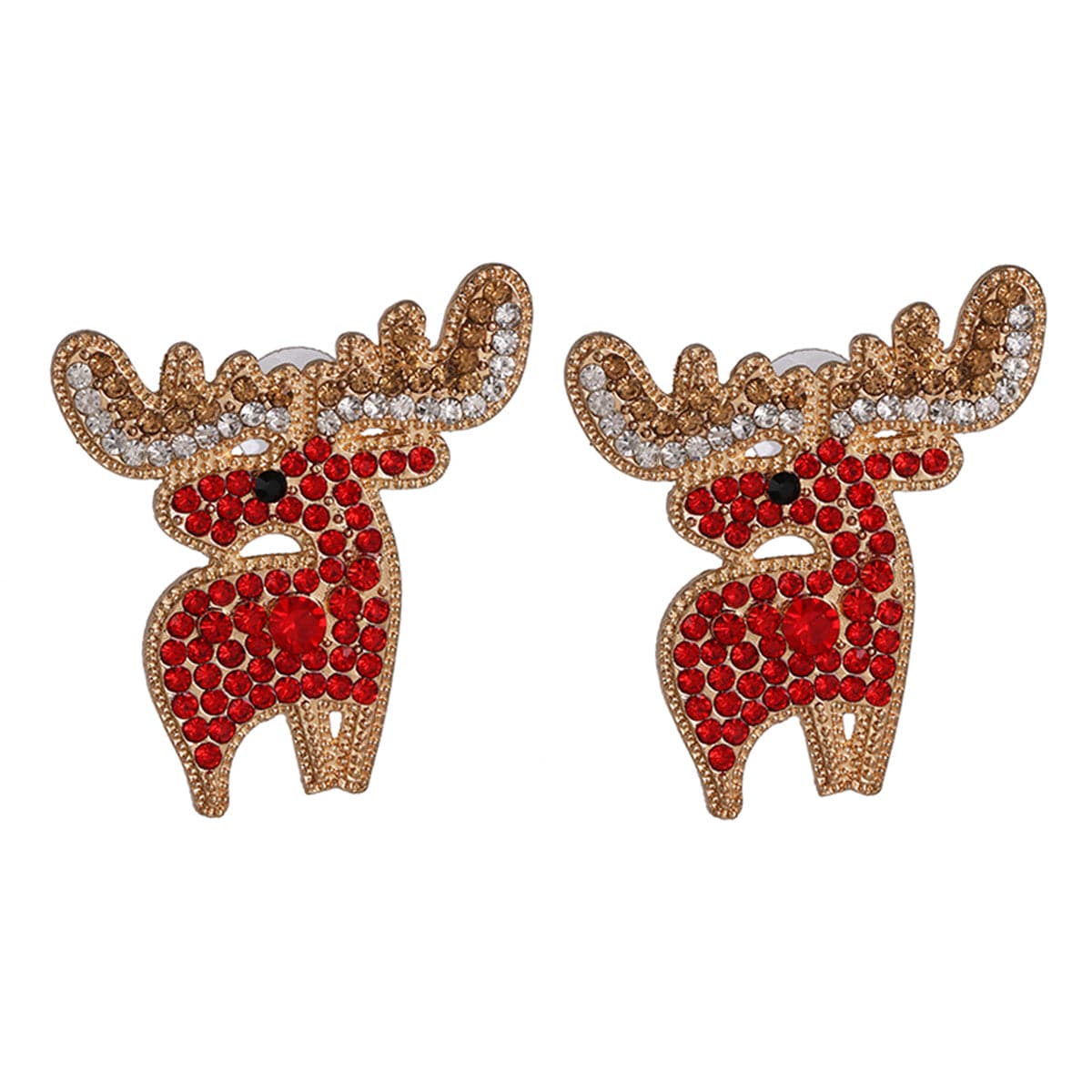 Red Cubic Zirconia & 18K Gold-Plated Reindeer Stud Earrings