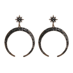 Black Cubic Zirconia Star & Moon Drop Earrings