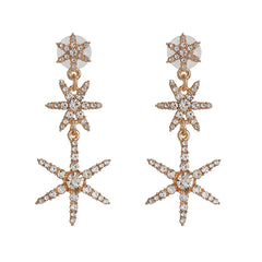 Cubic Zirconia & 18K Gold-Plated Triple Stacked Star Drop Earrings