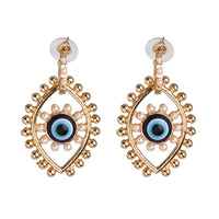 Imitation Pearl & Goldtone Evil Eye Drop Earrings