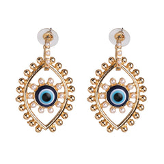 Pearl & Enamel 18K Gold-Plated Evil Eye Drop Earrings