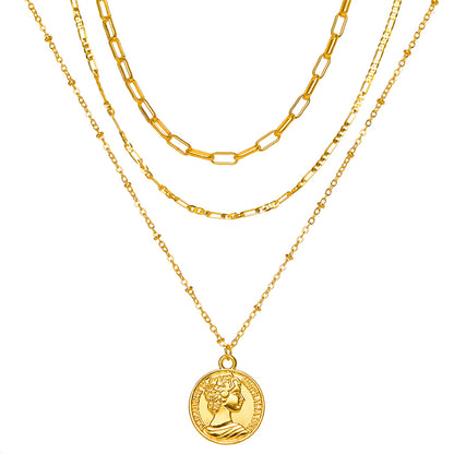 18K Gold-Plated Coin Layered Pendant Necklace, gold pendant necklace for women, elegant gift for her, side view