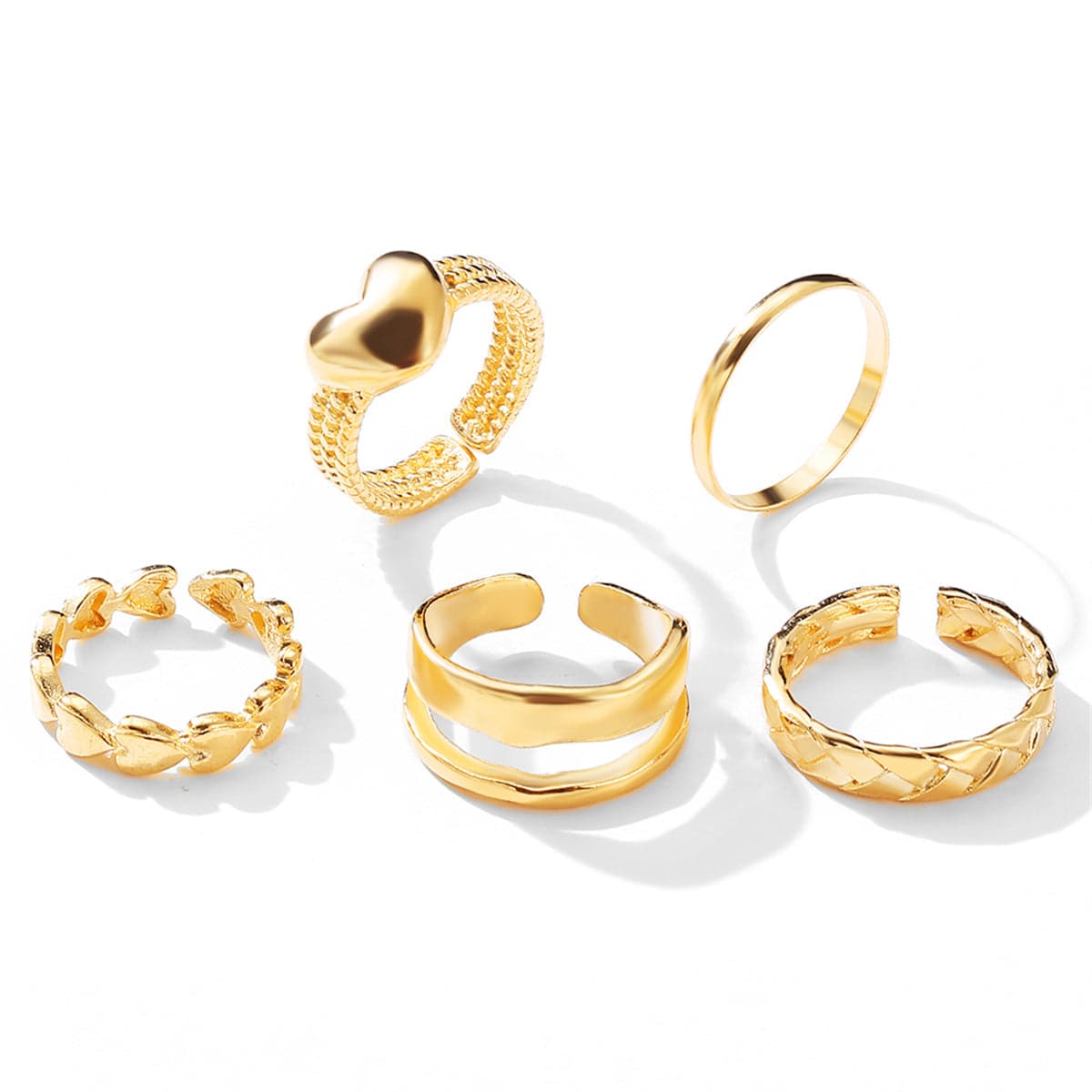 18K Gold-Plated Heart Textured Chevron Open Ring Set, jewelry gift sets for women, elegant gift for her, side view