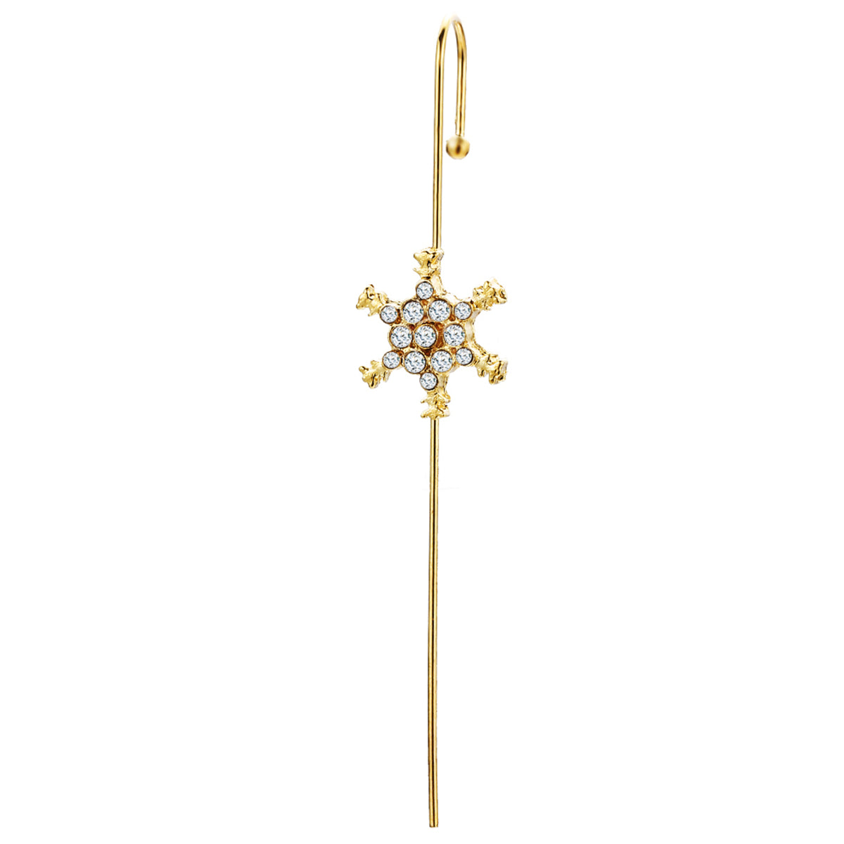 Cubic Zirconia and 18K Gold-Plated Pav¨¦ Snowflake Ear Cuff, gold drop earrings for women, elegant gift for her, side view