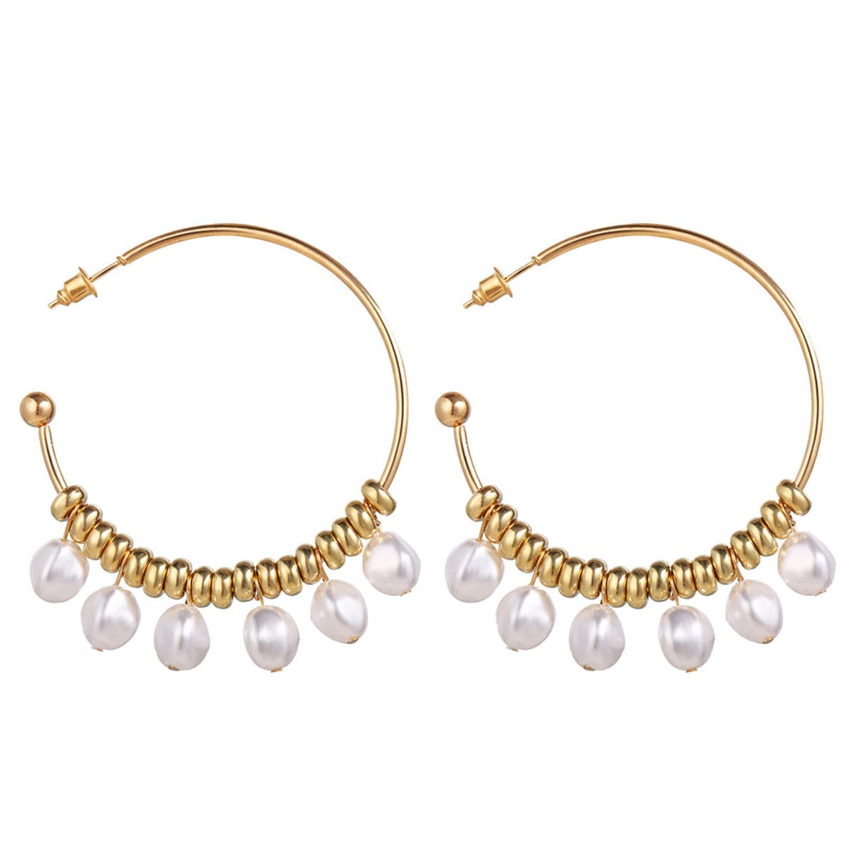 Pearl & 18K Gold-Plated Row Hoop Earring