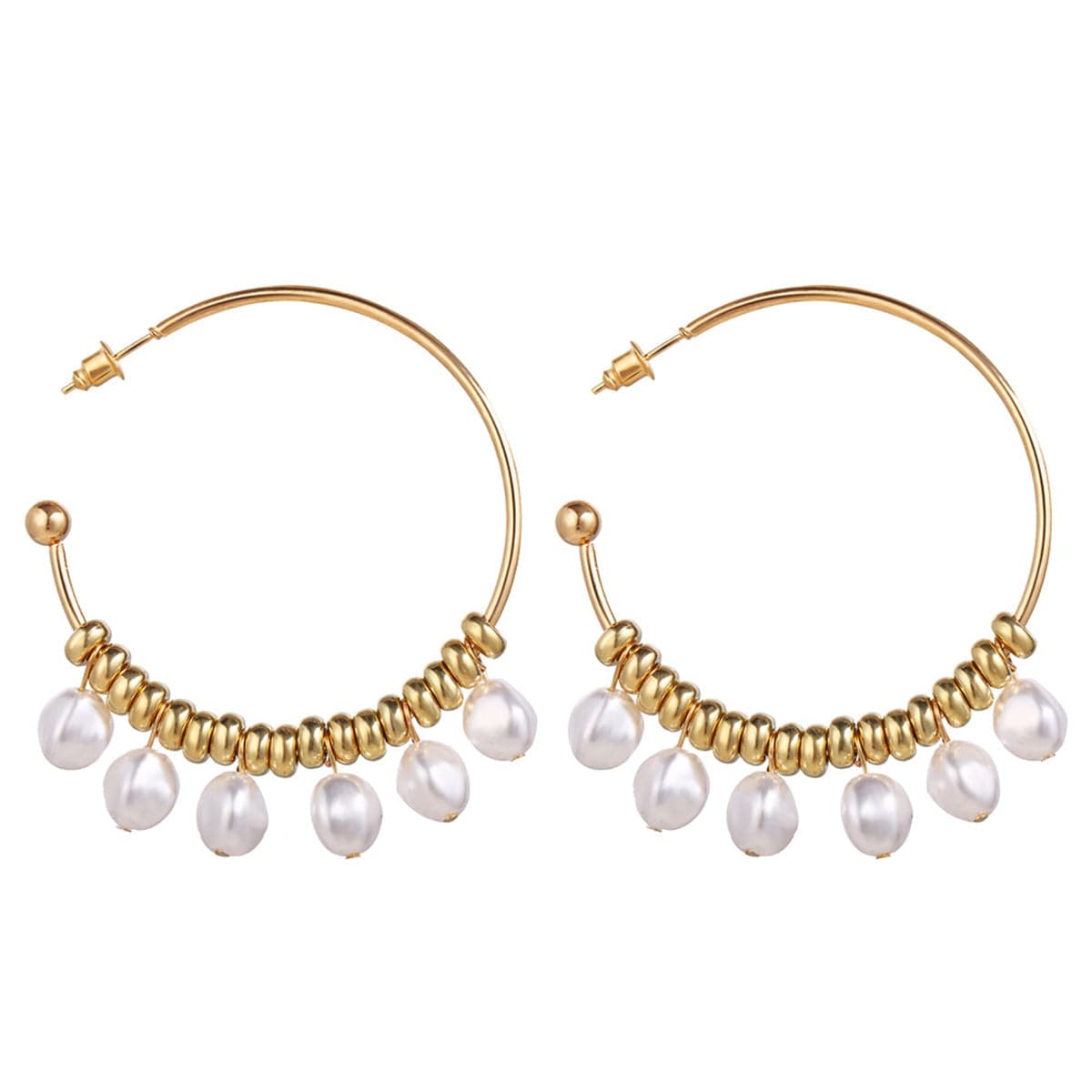 Pearl and 18K Gold-Plated Row Hoop Earring, gold hoop earrings for women, elegant gift for her, side view
