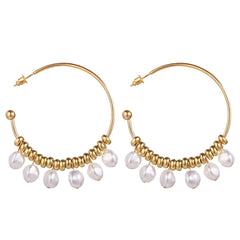 Pearl & 18K Gold-Plated Row Hoop Earring