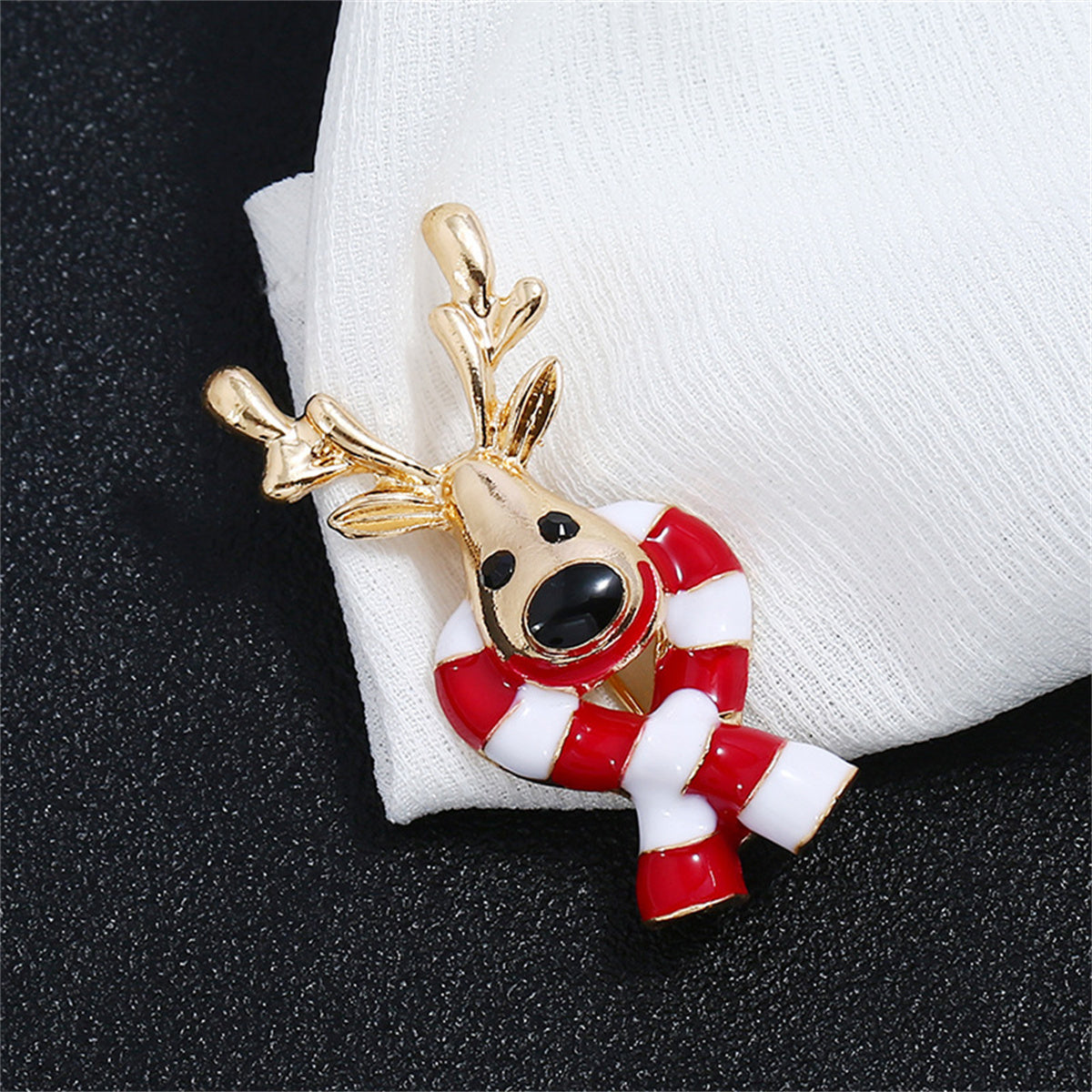 Red Enamel & 18K Gold-Plated Reindeer Scarf Brooch