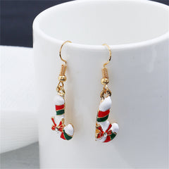 Cubic Zirconia & Enamel 18K Gold-Plated Christmas Crutch Drop Earrings
