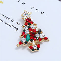 Red & Green Cubic Zirconia 18K Gold-Plated Christmas Tree Brooch