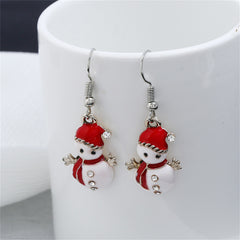 Cubic Zirconia & Red Enamel Snowman Drop Earrings