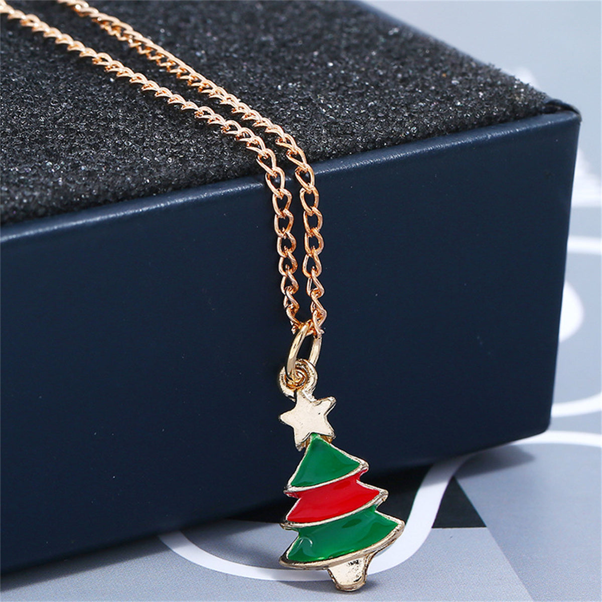 Green Enamel & 18K Gold-Plated Christmas Tree Pendant Necklace Set