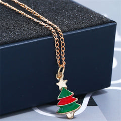 Green Enamel & 18K Gold-Plated Christmas Tree Pendant Necklace Set
