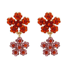 Red Cubic Zirconia & 18K Gold-Plated Flower Drop Earrings
