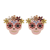 Pearl & Cubic Zirconia Sugar Skull Stud Earrings