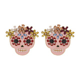 Pearl & Cubic Zirconia Sugar Skull Stud Earrings