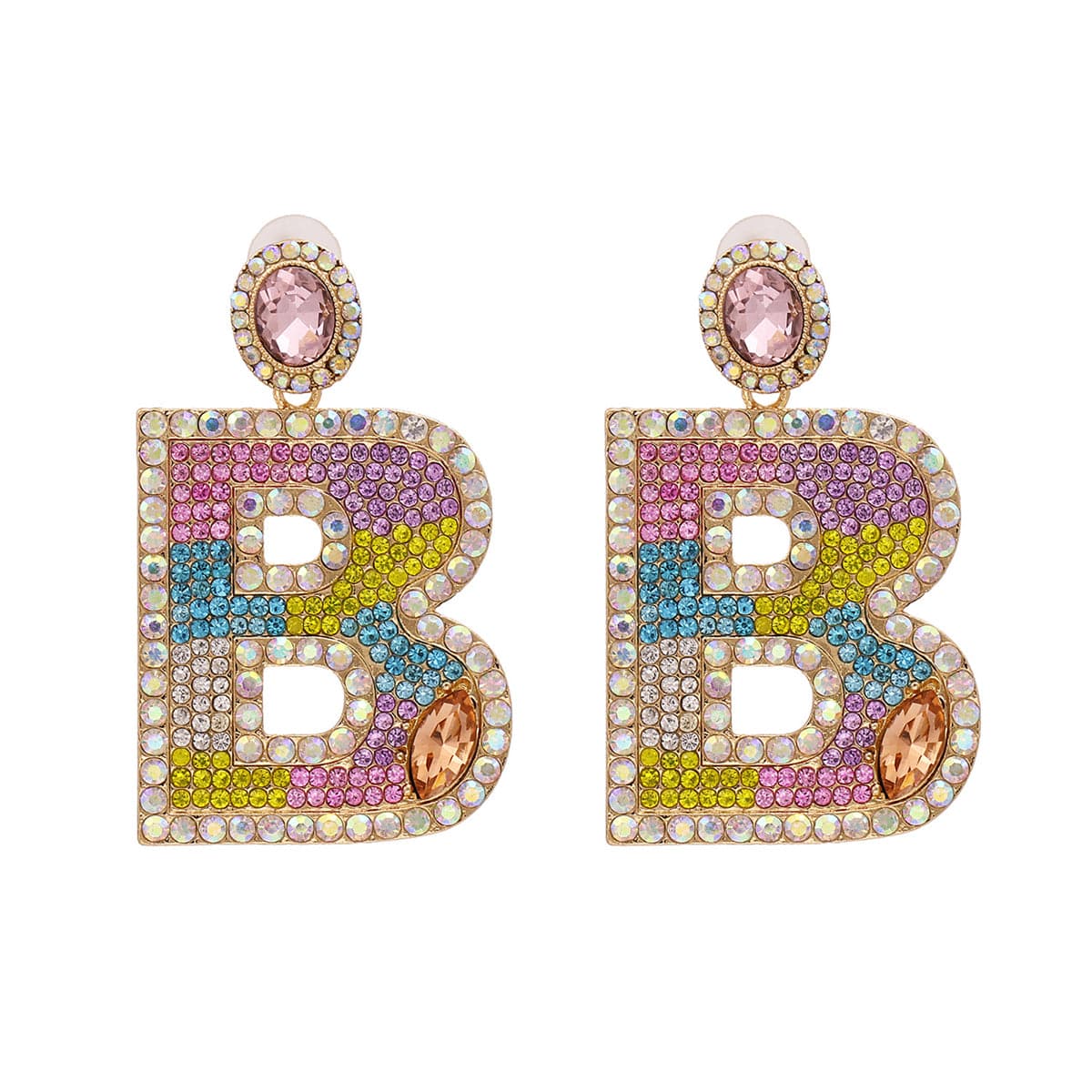 Blue & Pink Crystal & Cubic Zirconia 'B' Drop Earrings