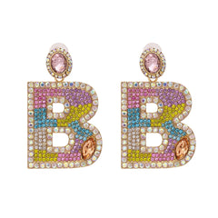 Blue & Pink Crystal & Cubic Zirconia 'B' Drop Earrings
