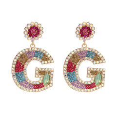 Blue & Pink Crystal & Cubic Zirconia 'G' Drop Earrings