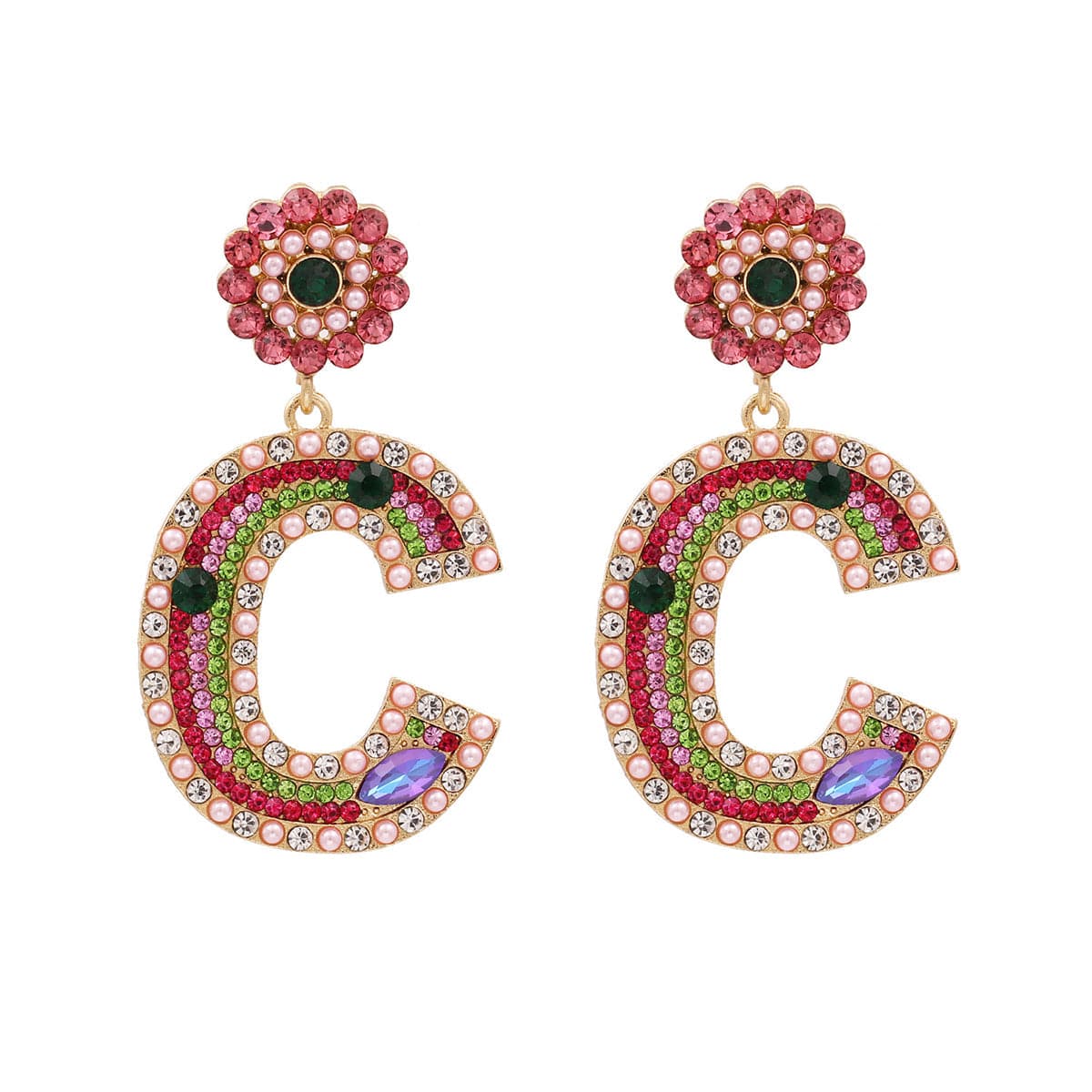 Crystal & Cubic Zirconia Letter C Drop Earrings
