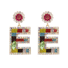 Blue & Pink Crystal & Cubic Zirconia 'E' Drop Earrings