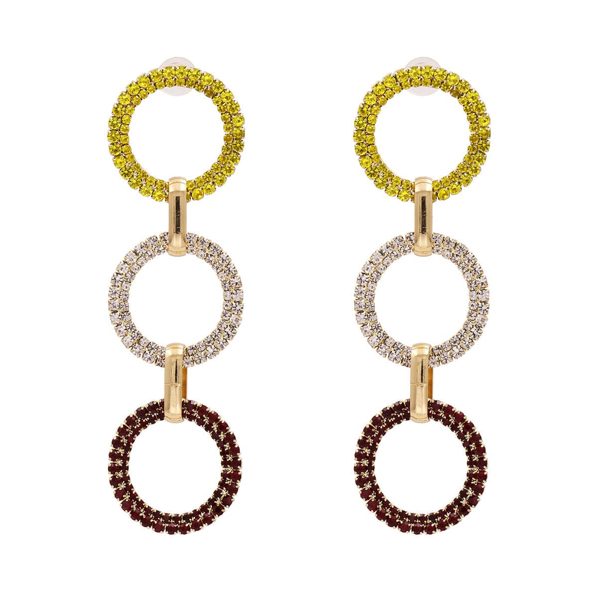 Colored Cubic Zirconia & 18K Gold-Plated Link Drop Earrings