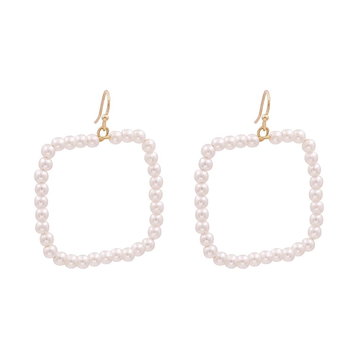 Pearl & 18K Gold-Plated Open Square Drop Earrings