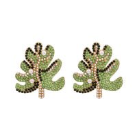 Green Cubic Zirconia & Imitation Pearl Tree Stud Earrings