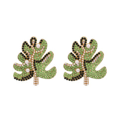 Green Cubic Zirconia & Pearl 18K Gold-Plated Tree Stud Earrings