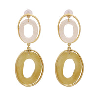 White & Goldtone Dual-Circle Drop Earrings