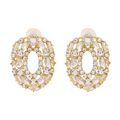 White Cubic Zirconia & 18K Gold-Plated Ova Stud Earrings