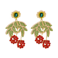 Green Cubic Zirconia & Imitation Pearl Botany Drop Earrings