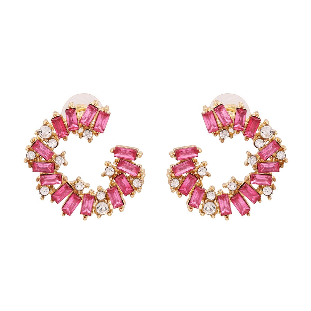 Pink Cubic Zirconia & 18K Gold-Plated Circle Stud Earrings
