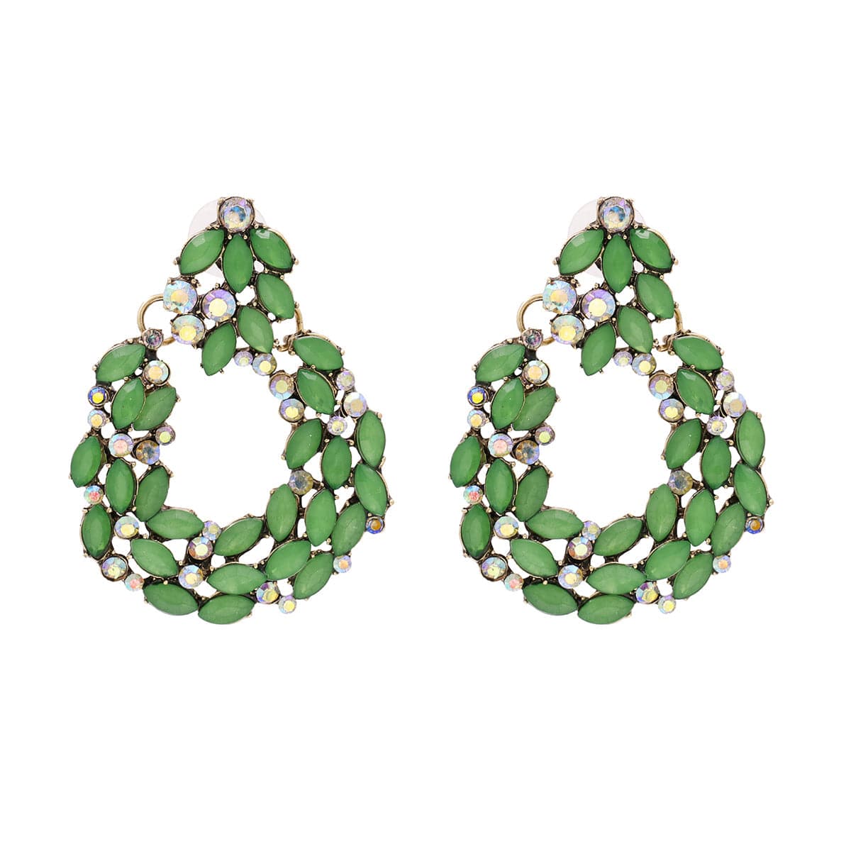 Green Crystal & Cubic Zirconia Wreath Drop Earrings