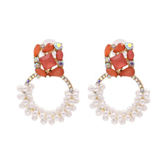 Pearl & Red Crystal 18K Gold-Plated Drop Earrings