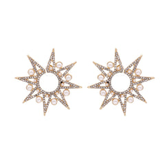 Pearl & Cubic Zirconia 18K Gold-Plated Star Stud Earrings