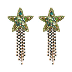 Green Crystal & Cubic Zirconia Star Fringe Drop Earrings