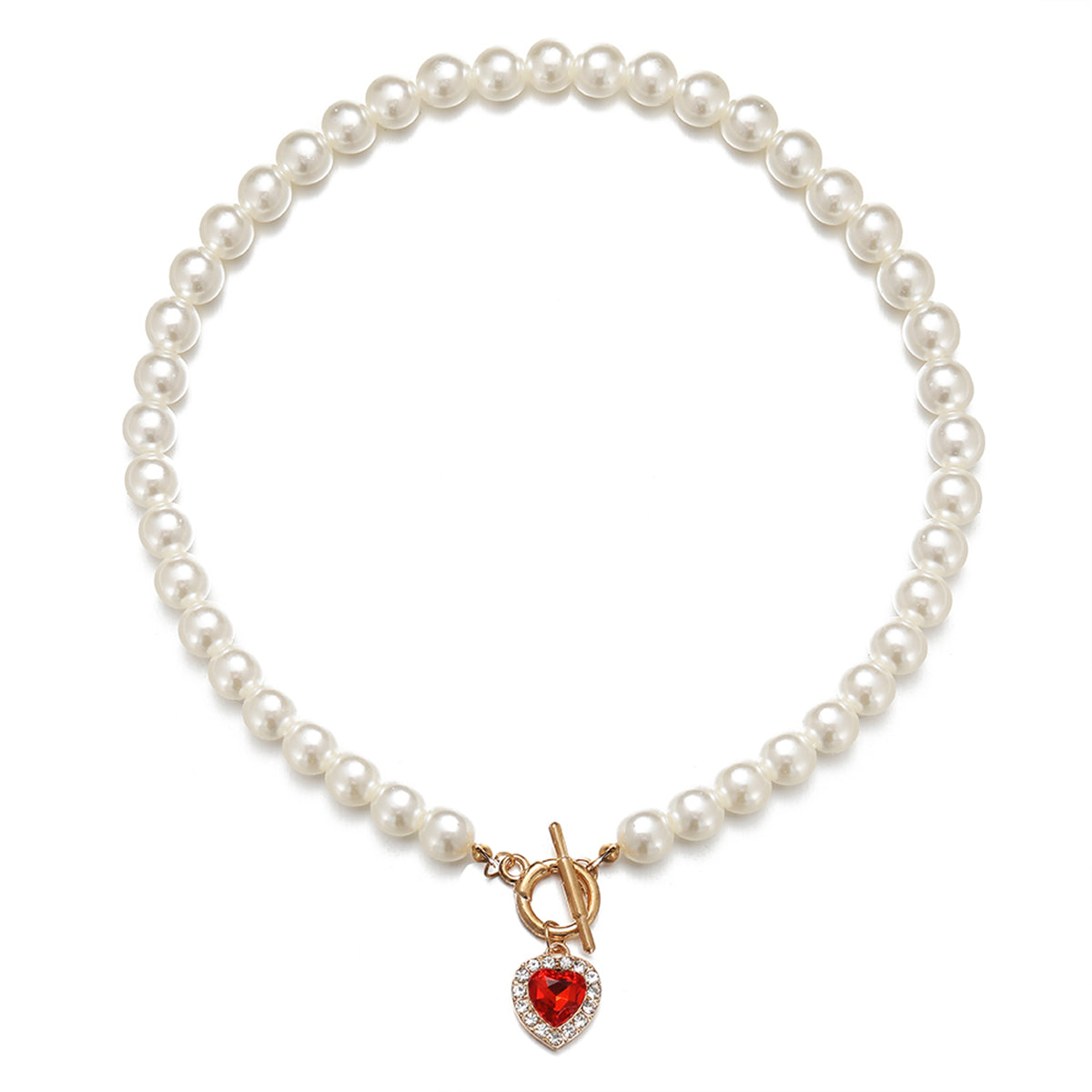 Crystal and Pearl 18K Gold-Plated Beaded Heart Pendant Necklace, gold pendant necklace for women, front view