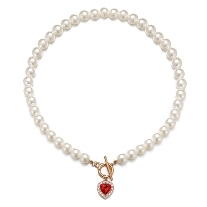 Crystal and Pearl 18K Gold-Plated Beaded Heart Pendant Necklace, gold pendant necklace for women, front view