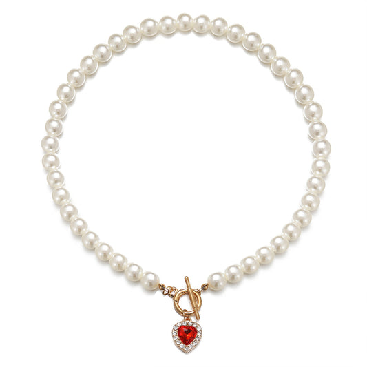 Crystal and Pearl 18K Gold-Plated Beaded Heart Pendant Necklace, gold pendant necklace for women, front view