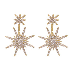 Cubic Zirconia & 18K Gold-Plated Double Starburst Drop Earrings