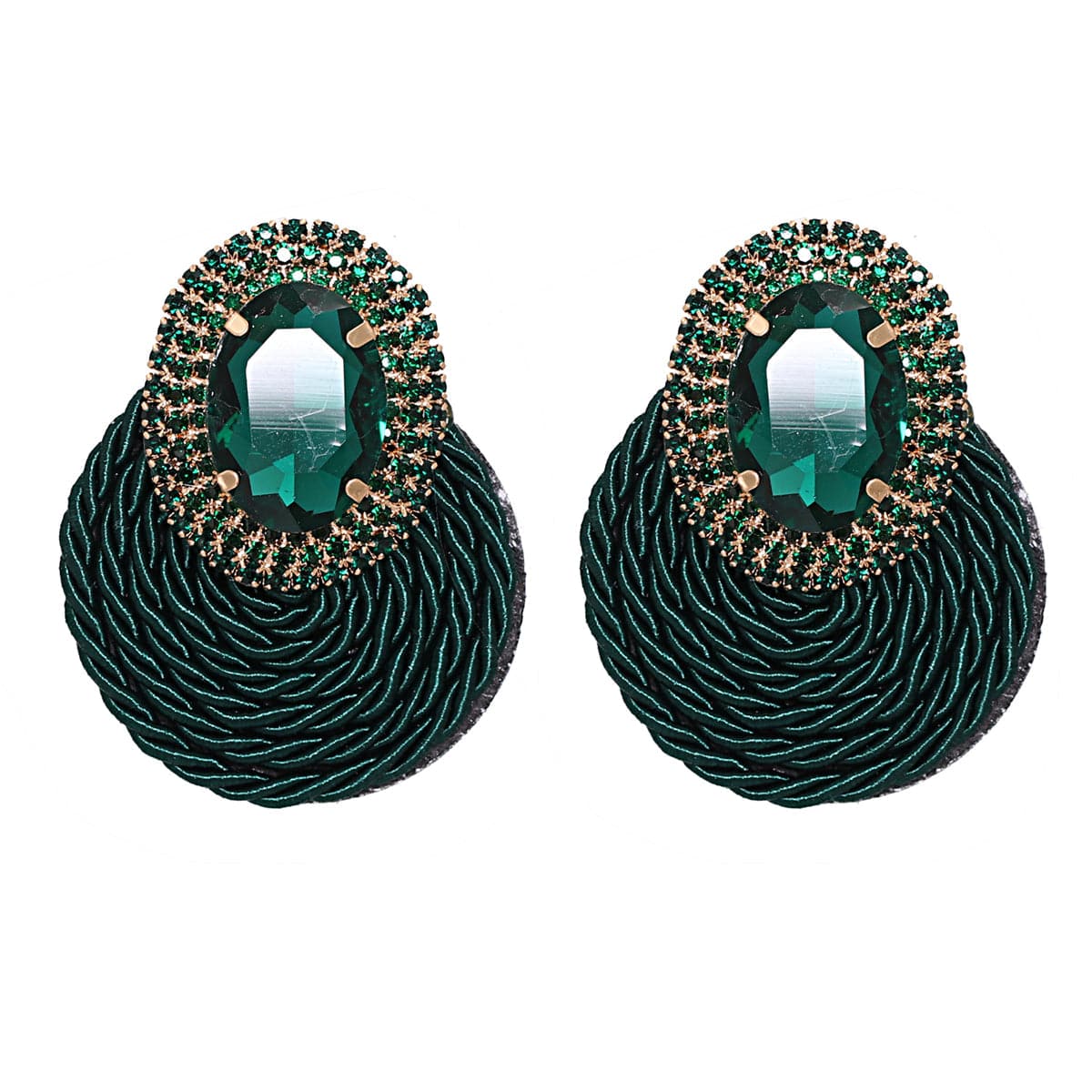 Green Crystal & Cubic Zirconia Round Drop Earrings