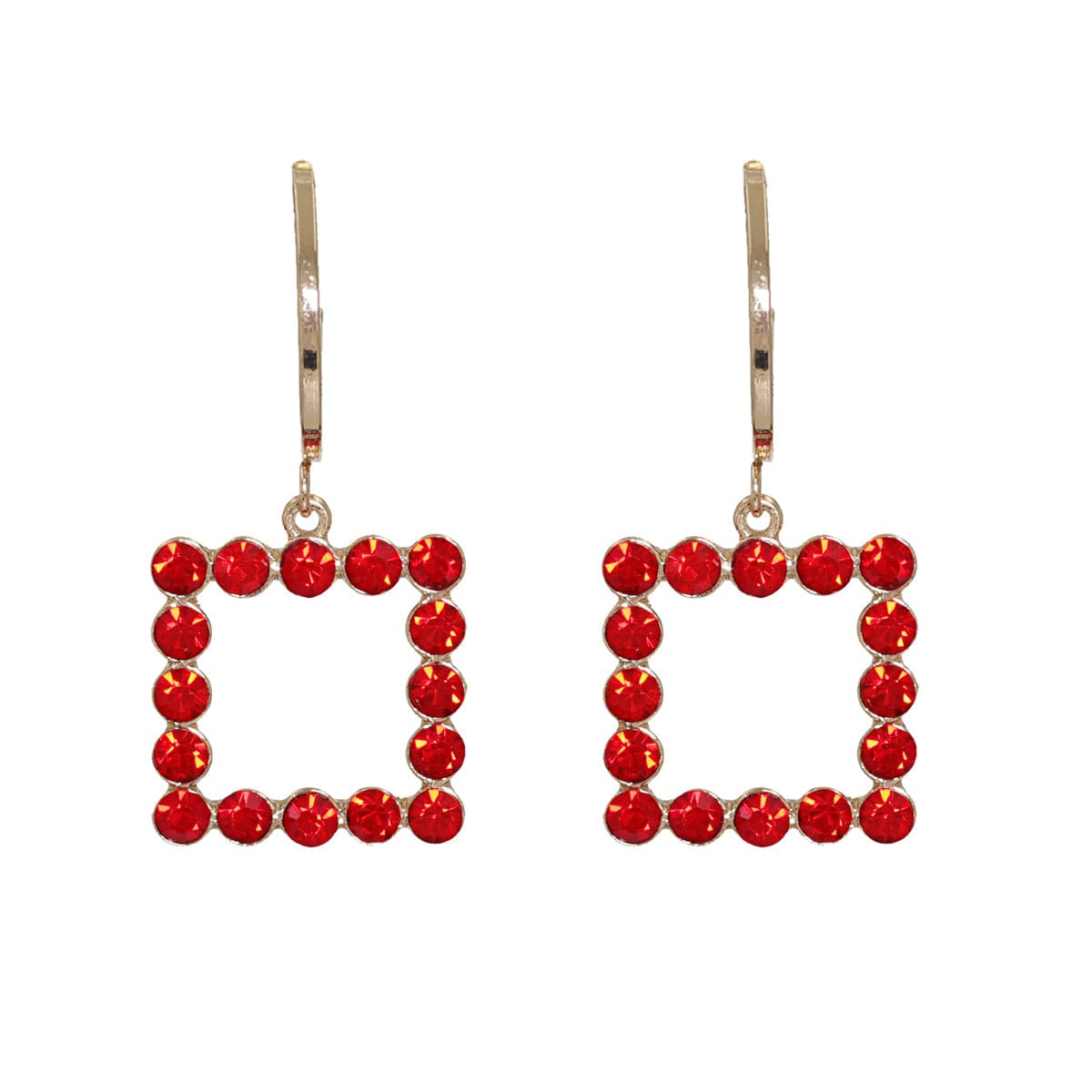 Red Cubic Zirconia & 18K Gold-Plated Open Square Drop Earrings