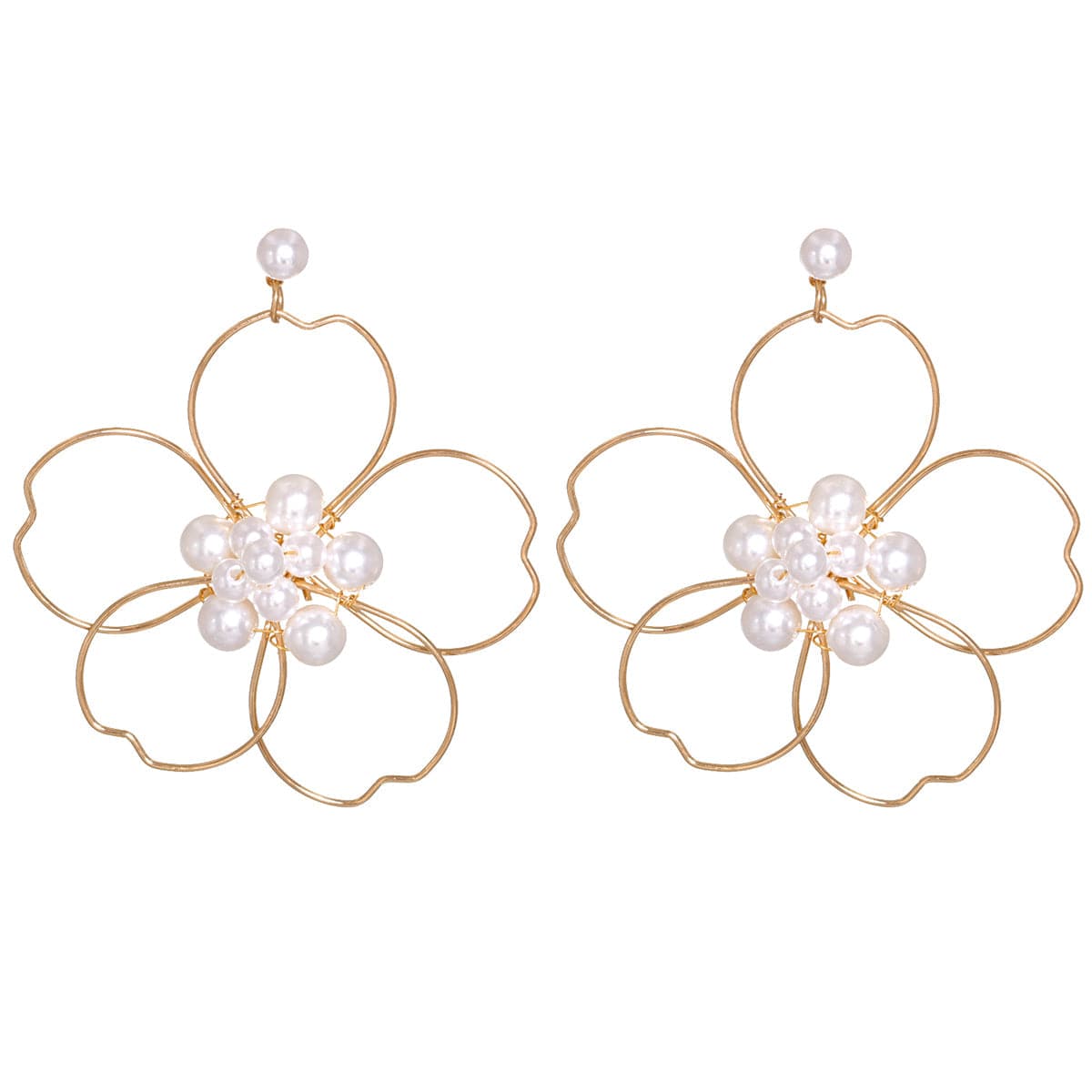 Pearl & 18K Gold-Plated Flower Silhouette Drop Earrings