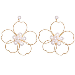 Pearl & 18K Gold-Plated Flower Silhouette Drop Earrings